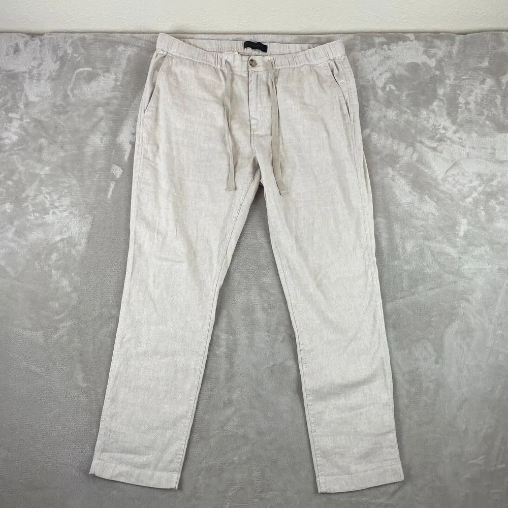 John Varvatos Pants Men 36x31 Beige Geo Robbie‎ Tailored Slim Fit Linen Blend
